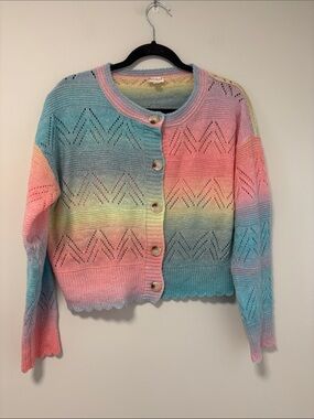 Hem & Thread Pastel Rainbow 🌈 Eyelet Cardigan - Multicolor